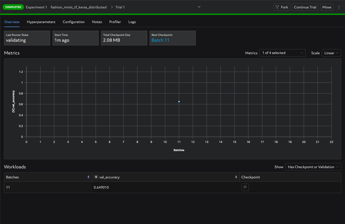 Metrics visualization in the DeterminedAI Web UI